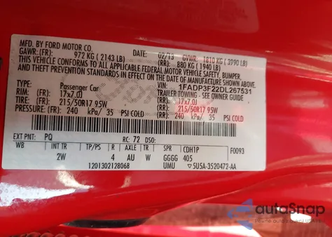 2013 Ford Focus Se из США, поврежденный, VIN 1FADP3F22DL267531